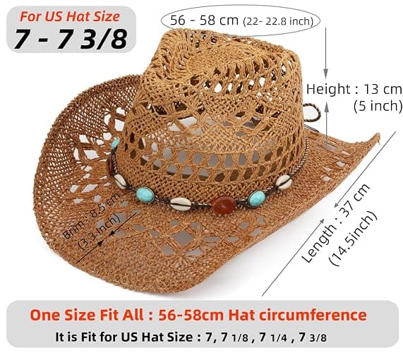 Melesh Straw Cowboy Hat for Women and Men with Shapeable Wide Brim Sun Beach Western Cowgirl Hat thumbnail 3