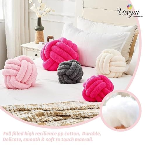Uvvyui Knot Pillow Ball, Soft Home Decorative Pillows, Round Throw Pillow, Handmade Knotted Plush Pillow, Round Boucle Pillow Cushion (8.6 Inches Pink) thumbnail 3
