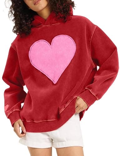 FAIABLE Hoodies for Women Heart Patch Couples Hoodies Sweatshirts Heavyweight Heart Hoodie 2026 Valentines Day hoodies Women thumbnail 2