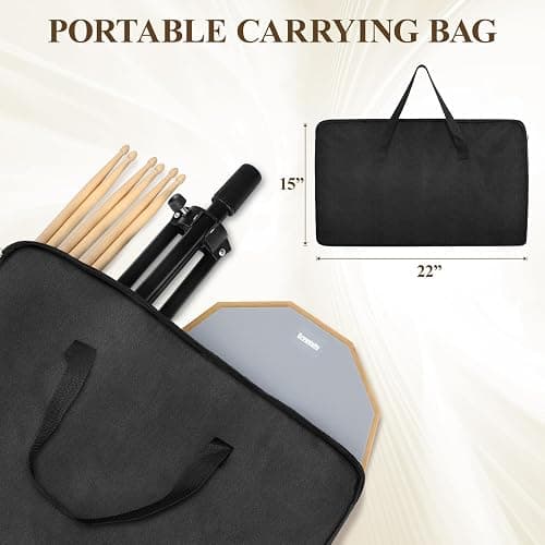 Drum Practice Pad Snare Drum Stand Set 12 In With Double Sided Silent Drum Pad, Drum sticks,Carrying Bag Adjustable Stand (Grey) thumbnail 6