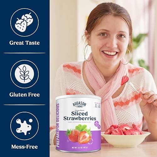 Augason Farms Freeze Dried Sliced Strawberries Can - Gluten Free Snack for Baking, Smoothies, and Emergency Storage - Healthy Individual Fruit Snacks – 6.5 Ounces (18 Servings) thumbnail 3