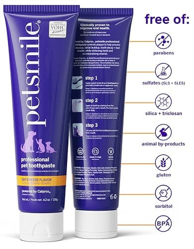 Petsmile Professional Pet Teeth Brushing Kit for Cats & Dogs - Only VOHC Accepted Toothpaste & Patented Toothbrush - Proven to Control Plaque & Tartar Calprox Formula (Say Cheese, 4.2 Oz) thumbnail 2