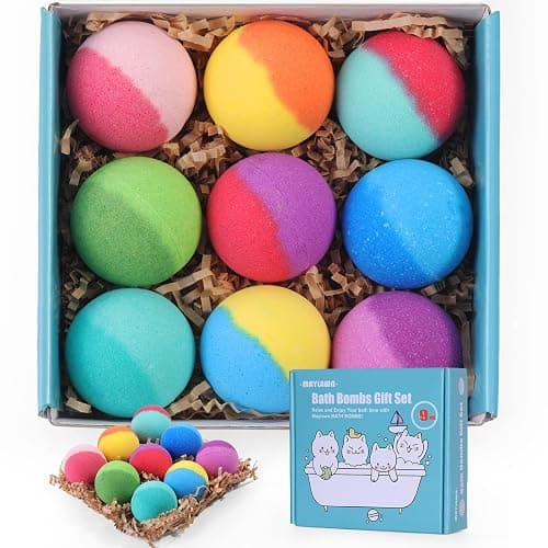 Maylawn Bath Bombs Gift Set, Vegan & Cruelty Free, Ideal Present for Women, Girls, Birthday Mothers Day Gifts Idea, 9-Pieces Handmade Fizzy Bubble Bath Bombs - Image 1