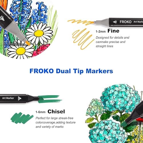 FROKO Alcohol Markers, 80 Colors Dual Tip Art Marker,Coloring Marker, markers for adult coloring books no bleeding thumbnail 2
