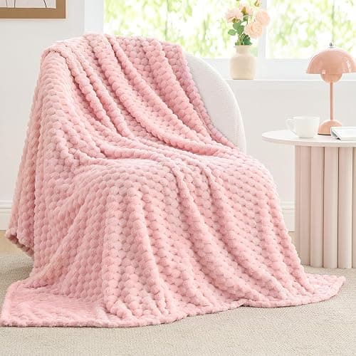 BEDELITE Fleece Decorative Blanket - 3D Jacquard Pink Throw Blankets for Women's Couch & Bed, Soft and Cozy Warm Plush Fluffy Blanket, Cute Birthday Gift for Women, 50x60 Inches - Image 1
