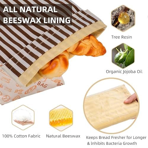 GDDAY Beeswax Bread Bags for Homemade Bread,Reusable Beeswax Bags for Sourdough,Cotton Linen Food Storage Bag to Keep Fresh - Extra Large 2 Pack thumbnail 2