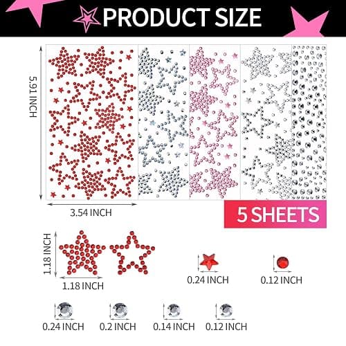 YGDZ Face Gems Face Jewels, Self Adhesive Hair Gems Festival Star Rhinestone Stickers for Face, Eye, Makeup, Body, Stick on Gems, Rave Accessories, Y2K Star Face Stickers for Kids, Women thumbnail 3