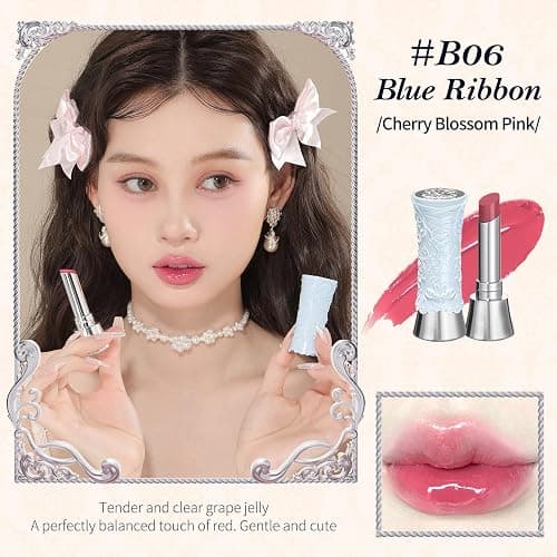 Flower Knows Swan Ballet Shine Lipstick,Hydrating Solid Lip Gloss,Moisturizing Pink Tinted Lip Balm-Long Lasting Lip Gloss in Balm for Girls&Women,Vegan & Cruelty-Free(B06 Blue Ribbon) thumbnail 5