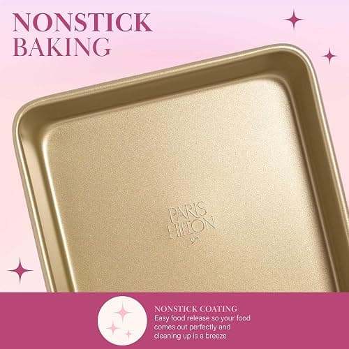 Paris Hilton Nonstick Carbon Steel Bakeware Collection, 9-Inch Square Cake Pan, Dishwasher Safe, Made without PFOA and PFAS, Pink Champagne Two-Tone thumbnail 4