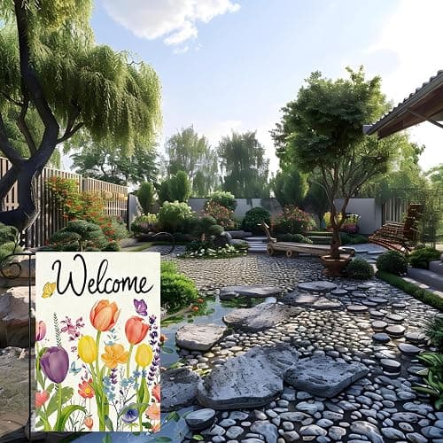 Welcome Spring Tulip Garden Flag 12x18 Inch Double Sided Outside Seasonal Spring Floral Yard Flags for Outside Farmhouse Yard Decorations Flag thumbnail 7