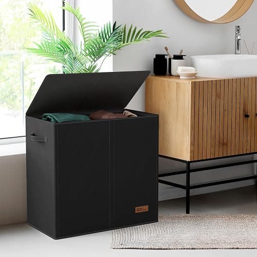 Simple Houseware Double Laundry Hamper with Lid and Removable Bags, Black thumbnail 2