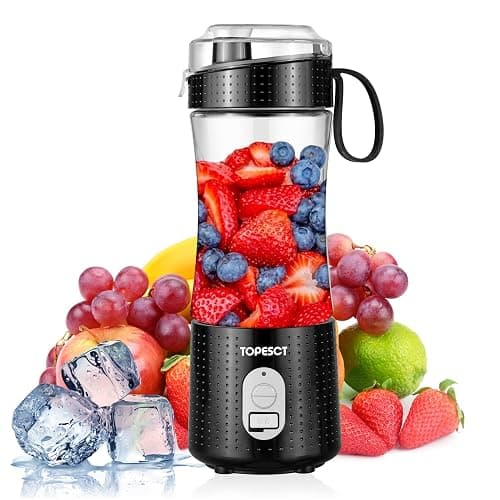 TOPESCT Portable Blender, Personal Mixer Fruit Rechargeable with USB, Mini Blender for Smoothie, Fruit Juice, Milk Shakes 380ml, Six 3D Blades for Great Mixing (Black) - Image 1