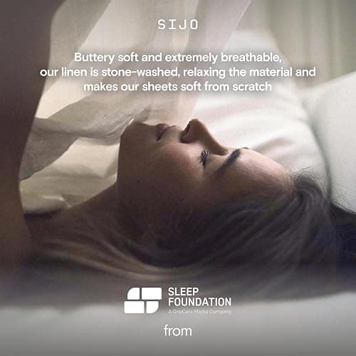 Sijo Stone Washed Organic French Linen Bed Sheet Set, GOTS Certified Organic, Best Cooling Linen Sheet Award by Sleep Foundation, 4 Piece - 2 Pillowcases, 1 Fitted and 1 Flat (Forest, Cal King) thumbnail 5