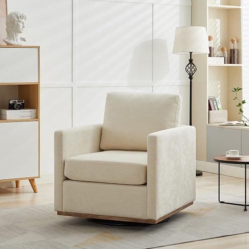 Aoiy & Wifon 30.7" W Swivel Accent Chair, Mid Century Modern Swivel Chair for Living Room, Comfy Small Accent Chair, Wavy Chenille, Beige thumbnail 2