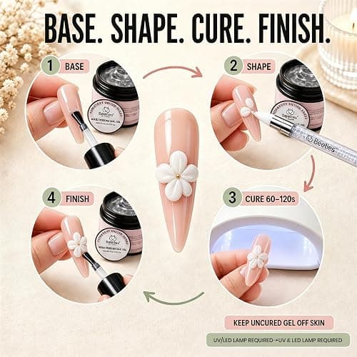 Beetles 3D Gel Nail Art, 2 Pcs Clear & White with Sculpting Pen and 3D Mold | 5 in 1 Non-Sticky Hand Sculpting Building, Beginner Friendly DIY UV Nails at Home,Sandy Glow thumbnail 6