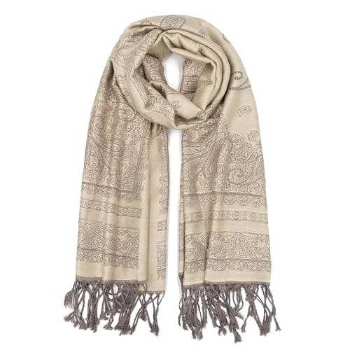 Ciormis Two Tone Silky Paisley Pashmina Shawl Scarf,Soft Women's Rave Jacquard Pashminas Wrap Scarves - Image 1