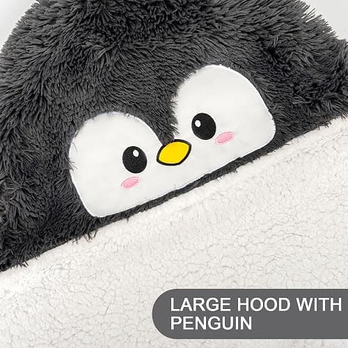 Penguin Wearable Hooded Blanket for Adults – Fuzzy Super Soft Warm Cozy Plush Flannel Fleece & Sherpa Hoodie Throw Cloak Wrap - Penguin Gifts for Women Adults Girls and Kids thumbnail 4