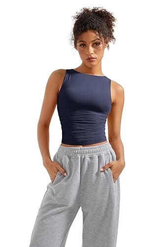 SUUKSESS Women Double Lined Going Out Basic Tank Tops Ruched Summer T Shirts thumbnail 5