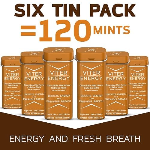 Viter Energy Caffeinated Mints 40mg Caffeine, B Vitamins, Sugar Free. (Chocolate Mint, 20pcs, 6 Pack) thumbnail 8
