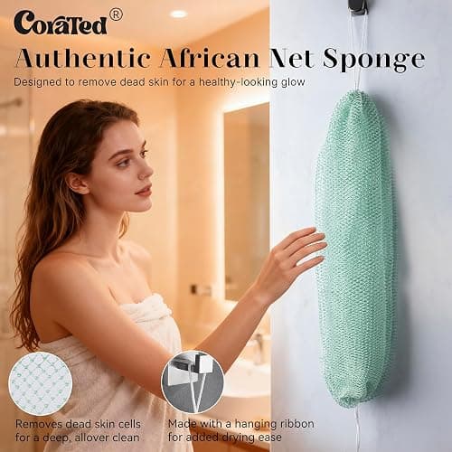 CORATED African Net Sponge with Knots Authentic, Shower Loofah Exfoliating Bath Sponge, Body Scrubber for Women and Men Daily Use Body Care, Portable Bath Accessories Gifts thumbnail 2