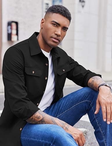 COOFANDY Men's Long Sleeve Button Up Shirt Jacket with Flap Pockets thumbnail 4