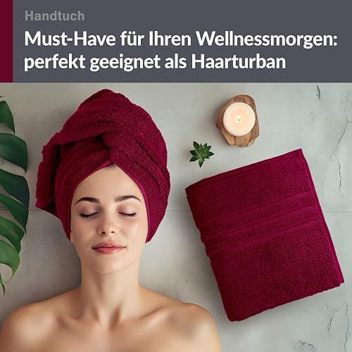 Lashuma Wellness Handtuch Set Damen 50x100 cm in Kirsch - Rot, London Flauschige Frottee Handtücher für das Badezimmer und Spa - 2 Handtuch 50x100 cm - Kirsch Rot thumbnail 3