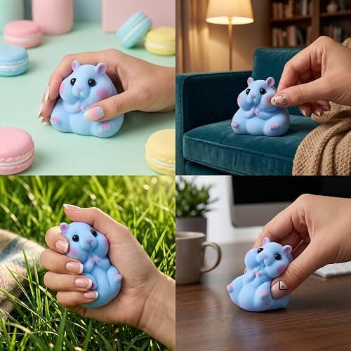 Handmade Taba Squishy Hamster Squeeze Toys, Soft Silicone Animal Squishies, Cute Squishy Hamster Fidget Toys for Kids & Adults, Sensory Anxiety Plushie for Stress Relief & Relaxation（Blue） thumbnail 7