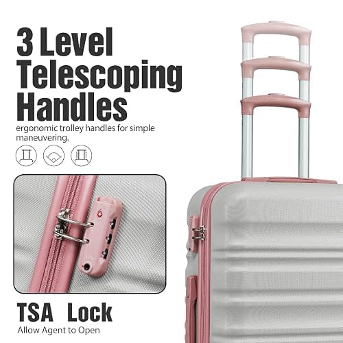 LONG VACATION Luggage Sets 24 in Suitcase Luggage 3 Piece Set, ABS+PC Hardshell Luggage with Spinner Wheels & YKK Zipper TSA Lock for Travel Esssentials (Grey-Pink, 24 INCH) thumbnail 2