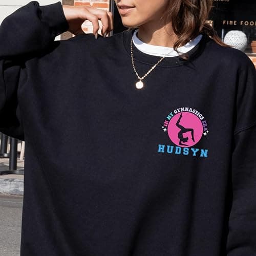 Personalized Name Gymnastics Vault Floor Bars Beam Youth Sweatshirt – Custom Girls Gymnast Sweatshirt, Gift for Gymnast, Youth & Adult Sizes White thumbnail 4