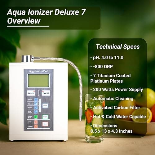 Aqua Ionizer Deluxe 7.0 | Water Ionizer | Alkaline Water Filtration System | Produces pH 4.5-11.0 | Up to -800mV ORP | 4000 Liters Per Filter | 7 Water Settings thumbnail 8