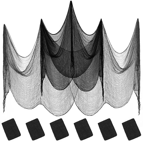 6 Pack Halloween Black Gauze Wall Decor,Outdoor Halloween Fake Spider Web Decorations Webbing,Cobwebs Mesh Spooky Fabric,30X72 in Black Cheesecloth for Haunted House Indoor Creepy Cloth Backdrop (6) - Image 1