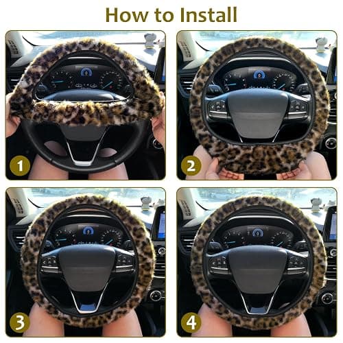 Accmor Fuzzy Steering Wheel Cover, Leopard Fluffy Car Wheel Cover for Women Men, Soft Furry Vehicle Steering Wheel Protector Warm Non-Slip Car Accessories 15 inch Universal Fit Auto, Suvs, Truck thumbnail 5