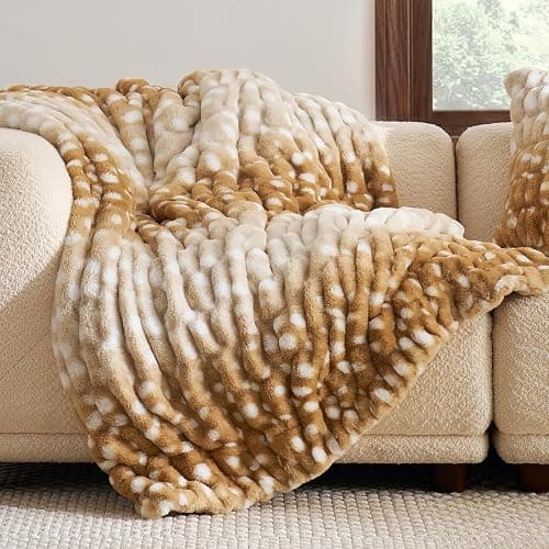Cozy Bliss Premium Ruched Faux Fur Throw Blanket for Couch, Double-Sided Soft Textured Fuzzy Plush Blanket for Home Decor, Bed & Living Room, Cozy Warm Minky 550GSM Blanket, 50 x 60 Inches, Brown Deer - Image 1