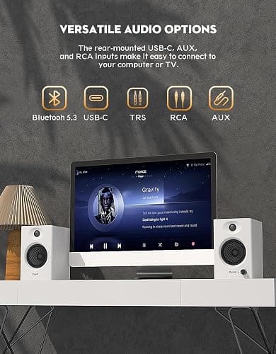 OHAYO 60W Computer Speakers for Gaming and Music, Active Bluetooth 5.3, Stereo 2.0 Speakers for Desktop PC Monitor or Laptop, Surround Sound Speaker, 3.5 mm Aux RCA Input, USB-Powered, 1 Pair, White thumbnail 4