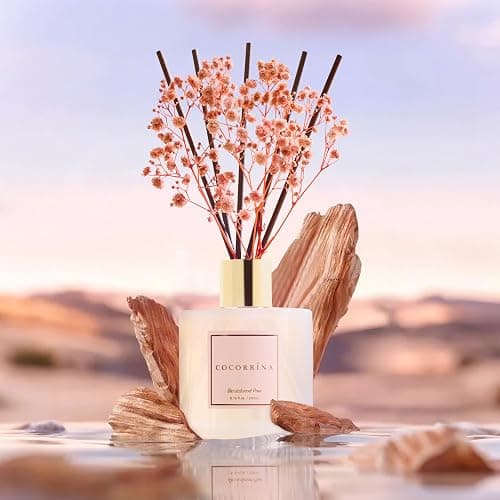 Cocorrína Premium Reed Diffuser Set with Preserved Baby's Breath & Cotton Stick Sandalwood Rose | 6.7oz Scent Fragrance Oil Diffuser for Bedroom Bathroom Home Décor thumbnail 2