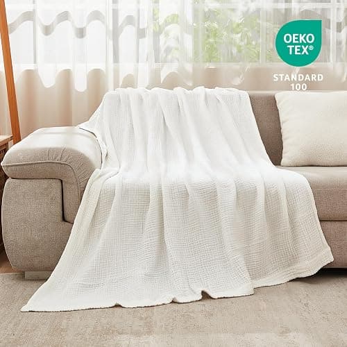 EMME Cotton Muslin Twin XL Blanket Breathable Gauze Soft Lightweight Adults Gifts for Women (White,66"x90") thumbnail 2