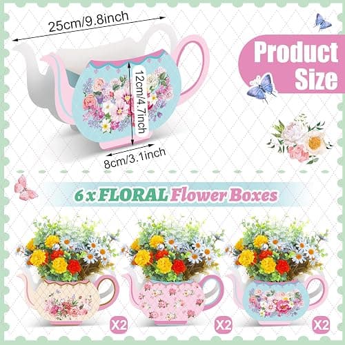 Yinder 6 Pcs Tea Party Decorations Princess Party Flower Boxes Centerpiece Floral Teapot Centerpiece for Floral Tea Themed Birthday Wedding Supplies(Sweet Tea Pot) thumbnail 3