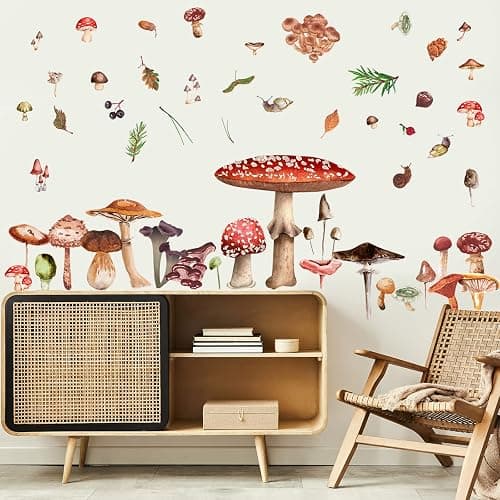 Glenmal 72 Pcs Watercolor Mushroom Wall Decals Giant Mushroom Decal Walls Peel and Stick Removable Decor Wallpaper Vinyl Sticker for Bedroom Furniture(Retro Style) thumbnail 4