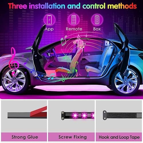 Keepsmile Car Accessories Interior Car LED Lights with Remote and APP Control Music Sync Color Change Under Dash RGB Car Lighting with Car Charger 12V 1A LED Lights for Car thumbnail 5
