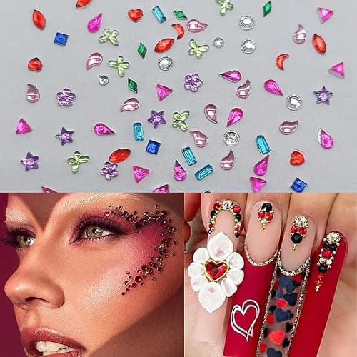 LBPEPAMZ 2000PCS Colorful Rhinestones Nail Art Charms Multi Shape Crystal Flat Back Nail Gems 3D Mini Heart Star Flower Nail Diamonds Kawaii Nail Crafts Acrylic Nail Rhinestone Diamonds for Women Nail thumbnail 4