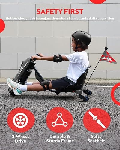 Electric Go Kart for Kids Ages 6-12 - 12V Drifting Go Cart Shift - 360° Spin, Twist Grip, Stepless Speed, Max 5 MPH, 3 Adjustable Seat, Music, Drift Kart for Riders up to 132 lbs, Black thumbnail 3