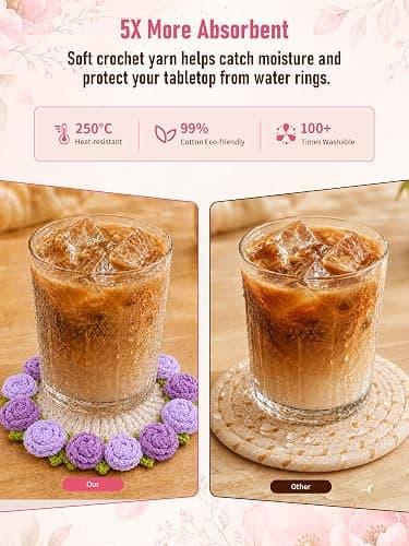 KQJS Crochet Flower Bouquet Coasters, Cotton Rose Gifts for Home Decor 1Pc | Purple Flower Blanket Bouquet Decorations for Living Room Desk, Cute Gifts for Mothers Day, Birthday, Christmas, Thank You thumbnail 7
