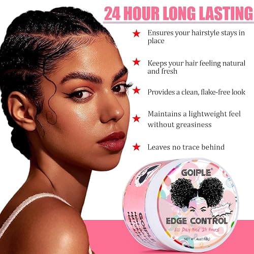 Strong Hold Edge Control Hair Styling Gel - Non-Greasy No Flaking Pomade With Long-Lasting Temples Styling Cream, Anti-Frizz and Silk Hair Bonnet Brush Set thumbnail 3