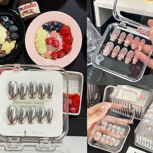 24pcs Press on Nail Storage Box with 10M Adhesive Double Sided Tape Acrylic Nail Display Box Artificial False Nail Box Organizer Fake Nail Case Transparent Nail Packaging Boxes for Nail Salon thumbnail 6