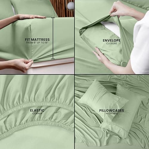 Utopia Bedding Full Sheet Set – 4 Piece Bed Sheets for Full Size Bed, Soft and Breathable Microfiber, Includes 1 Fitted Sheet, 1 Flat Sheet and 2 Pillowcases (Sage) thumbnail 5