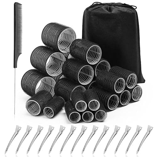 Acejoz Hair Rollers for Blowout Look, 38 Pcs Self Grip Hair Rollers Set with 4 Sizes, 12 Pcs Hair Clips, Comb and Storage Bag for Hair Volume (Black) - Image 1