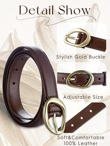 Harwez Women's Skinny Leather Belt for Jeans Dresses Pants Ladies Thin Soft Waistband with Gold Buckle Black Brown Belt thumbnail 4