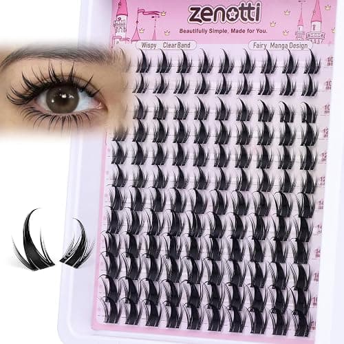 Manga Lash Clusters with Spikes Anime Lashes Cluster Natural Cluster Eyelash Extensions Wispy Spiky Fairy Individual Lashes Invisible Clear Band DIY Lash Extensions 10-16MM 120PCS by zenotti - Image 1