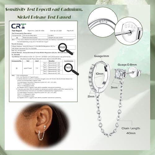 Adramata Chain Earrings for Women - 925 Sterling Silver Double Piercing Stud Hoop Earrings 14K Gold Huggie Earrings for Multiple Piercing CZ Drop Cartilage Helix Earrings for Teen Girls thumbnail 4