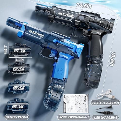 ZDRKWSM 2 Pack Large Electric Water Guns for Kids, Automatic Electric Squirt Gun with Light Up, 40 FT Range Water Pistol Blaster Soaker,Outdoor Swimming Pool Gift Toy for 8 9 10 11 12 Years Old thumbnail 3